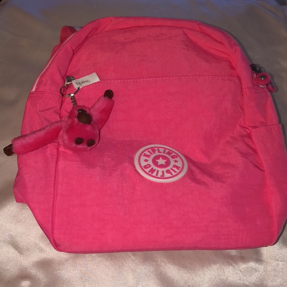 Kipling Ferris Nylon Backpack Flashy Pink WB With Faux Fur Monkey Keychain NWT - Picture 14 of 16